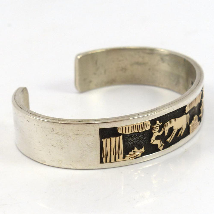 Gold on Silver Storyteller Cuff by Hubert Yowytewa - Garland's