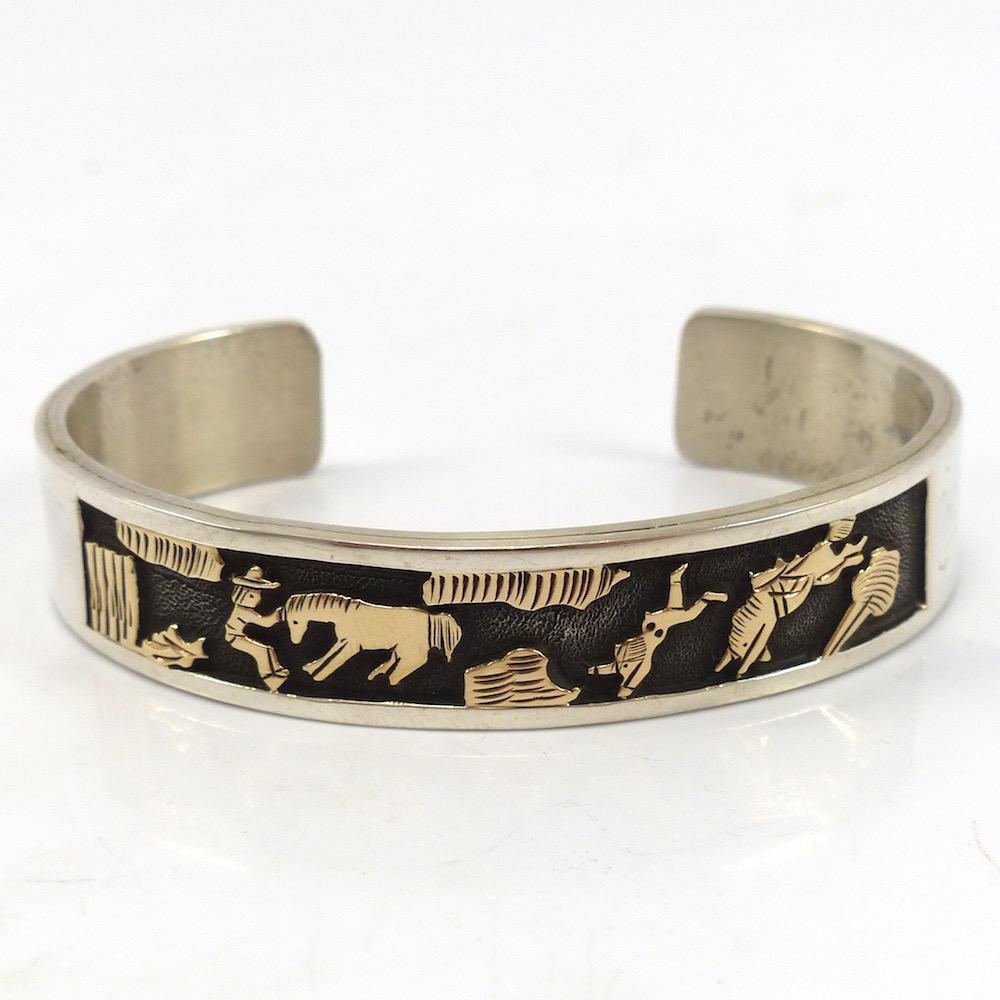 Gold on Silver Storyteller Cuff by Hubert Yowytewa - Garland's