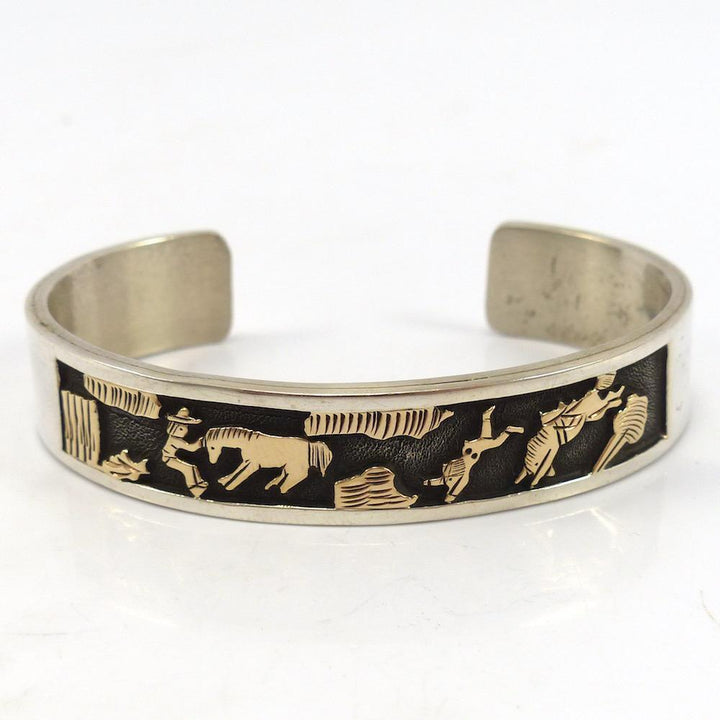 Gold on Silver Storyteller Cuff by Hubert Yowytewa - Garland's