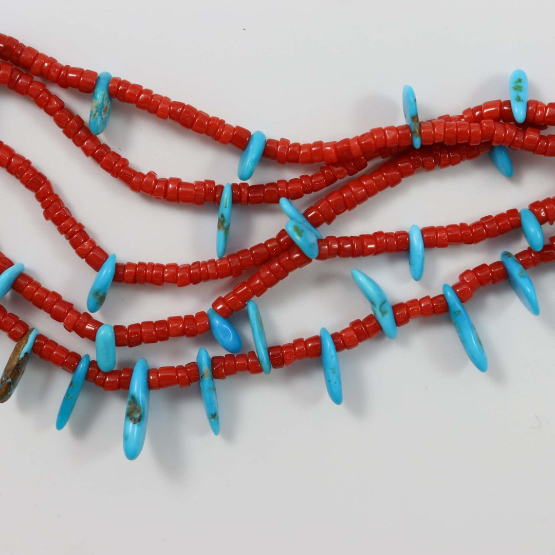 Turquoise and Coral Necklace by Melvin Masquat - Garland's