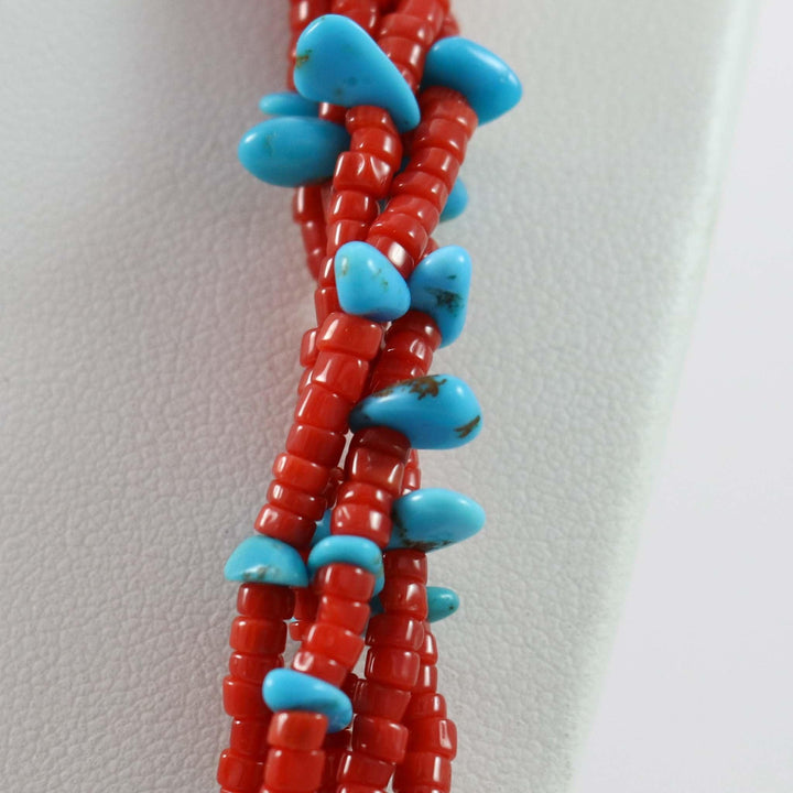Turquoise and Coral Necklace by Melvin Masquat - Garland's