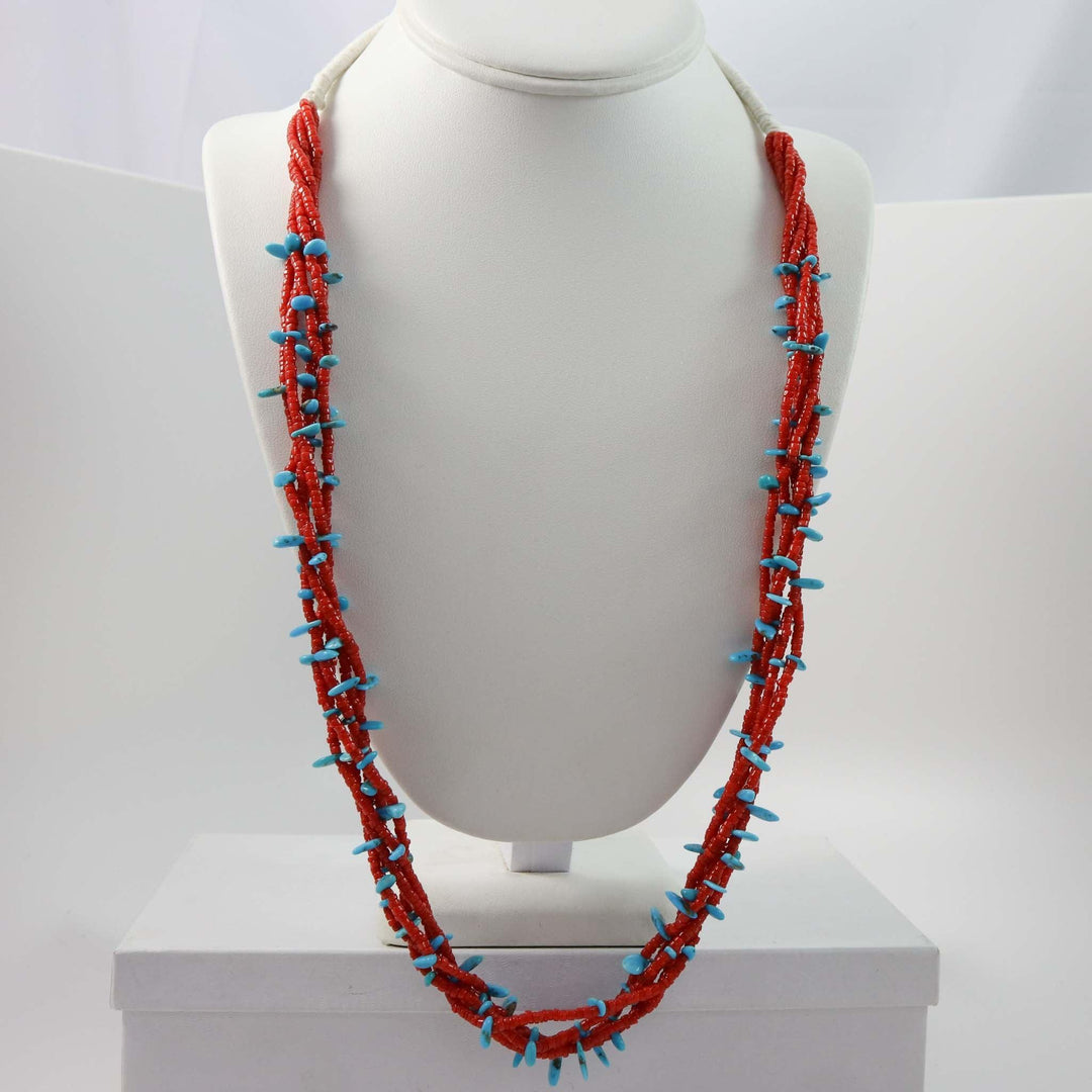 Turquoise and Coral Necklace by Melvin Masquat - Garland's